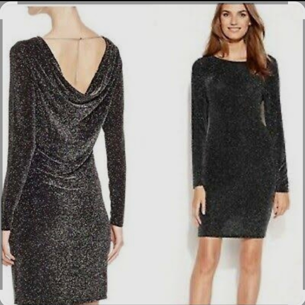 MICHAEL MICHAEL KORS gold and black midi dress w back chain
